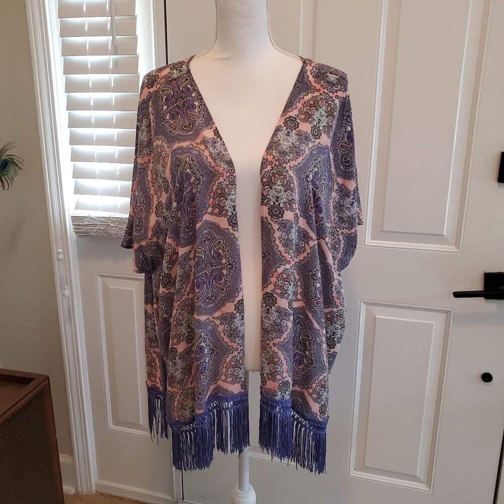 Victoria's Secret Topper Robe XS/S Purple Pink Medallion Paisley Fringe Cover